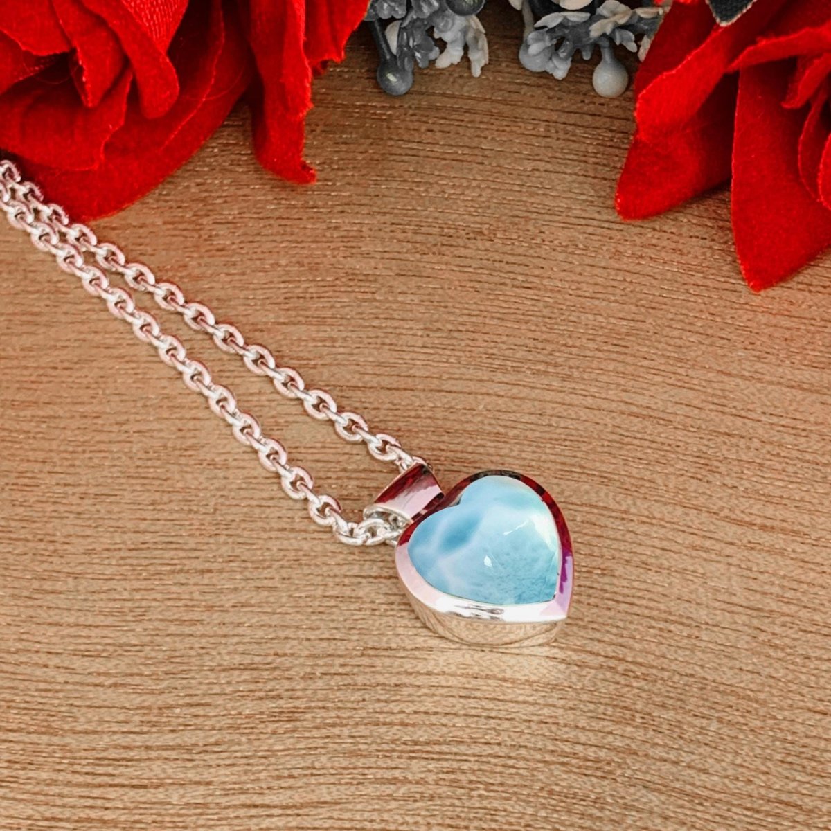 Dainty Larimar Heart Shape 925 Sterling Silver Necklace - BeadsBoatInc