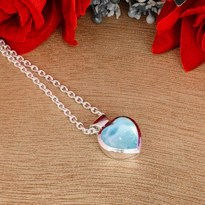 Dainty Larimar Heart Shape 925 Sterling Silver Necklace - BeadsBoatInc