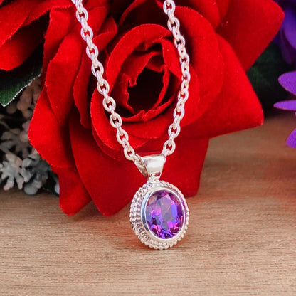 Dainty Oval Amethyst 925 Sterling Silver Necklace - BeadsBoatInc