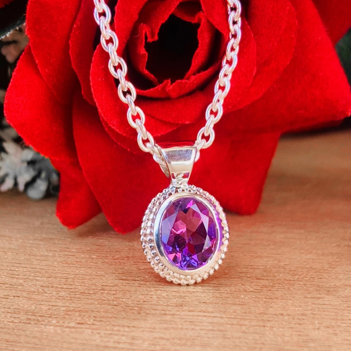 Dainty Oval Amethyst 925 Sterling Silver Necklace - BeadsBoatInc