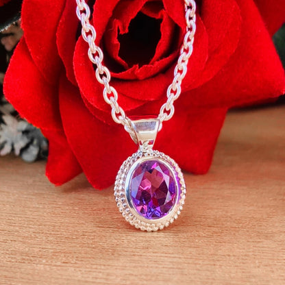 Dainty Oval Amethyst 925 Sterling Silver Necklace - BeadsBoatInc