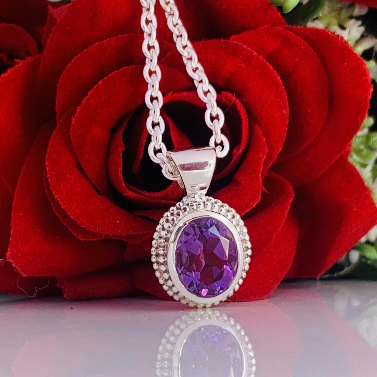 Dainty Oval Amethyst 925 Sterling Silver Necklace - BeadsBoatInc
