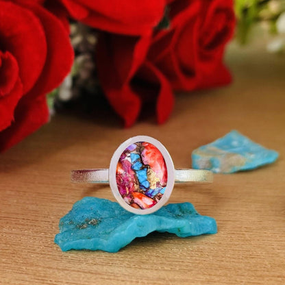 Dainty Oyster Pink Turquoise Solitaire Ring in 925 Silver - BeadsBoatInc