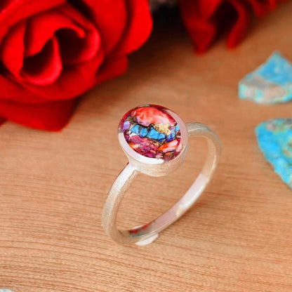 Dainty Oyster Pink Turquoise Solitaire Ring in 925 Silver - BeadsBoatInc