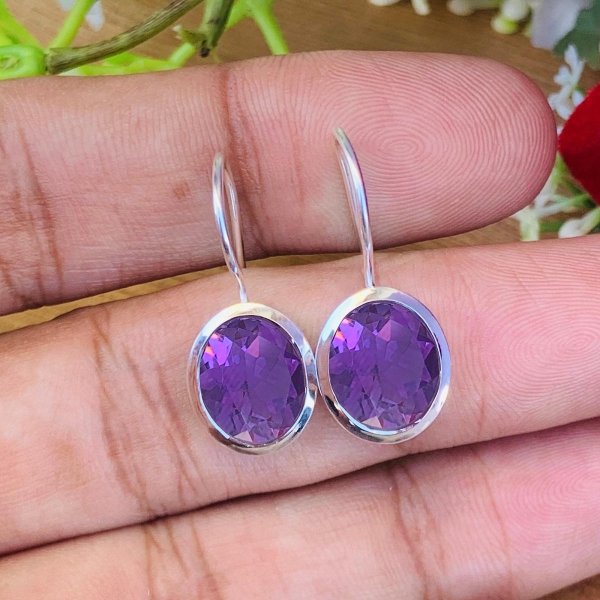 Dainty Purple Amethyst Earrings Sterling Silver Gold Plated February Birthstone Gift - BeadsBoatInc