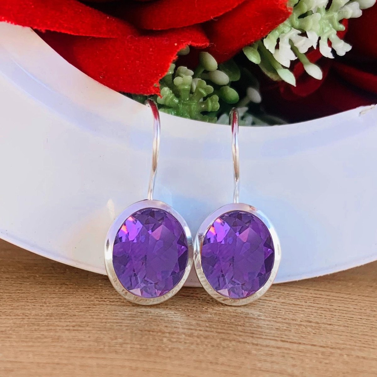 Dainty Purple Amethyst Earrings Sterling Silver Gold Plated February Birthstone Gift - BeadsBoatInc