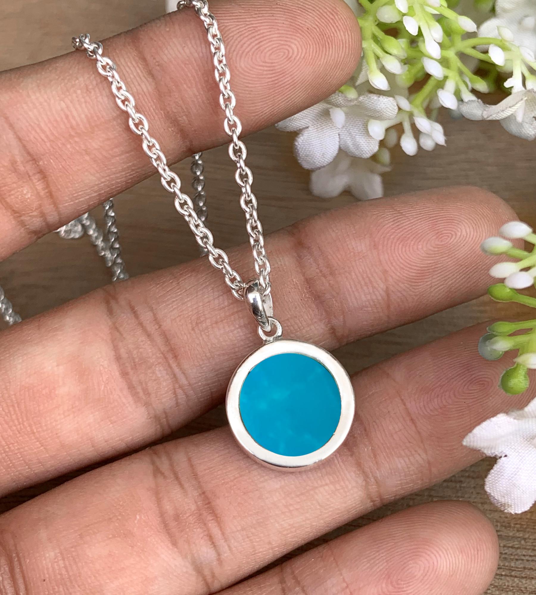 Dainty Silver Turquoise Pendant Necklace – Blue Gemstone Gift for Her - BeadsBoatInc
