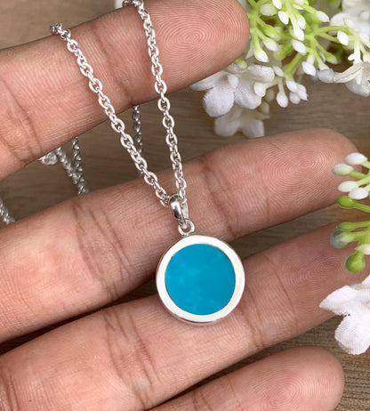 Dainty Silver Turquoise Pendant Necklace – Blue Gemstone Gift for Her - BeadsBoatInc