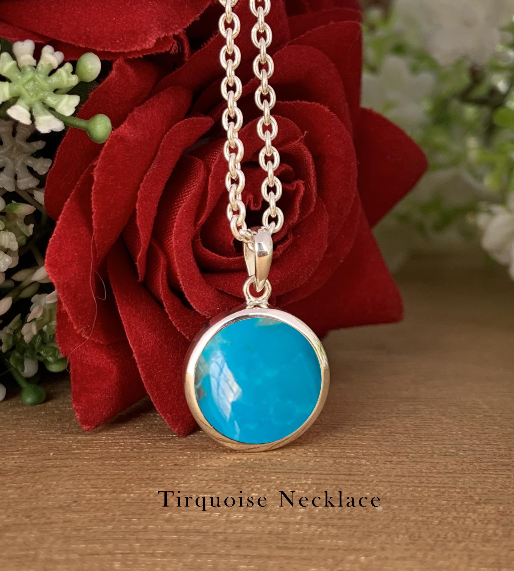 Dainty Silver Turquoise Pendant Necklace – Blue Gemstone Gift for Her - BeadsBoatInc