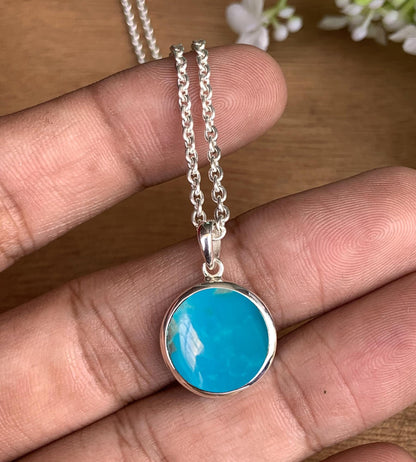 Dainty Silver Turquoise Pendant Necklace – Blue Gemstone Gift for Her - BeadsBoatInc