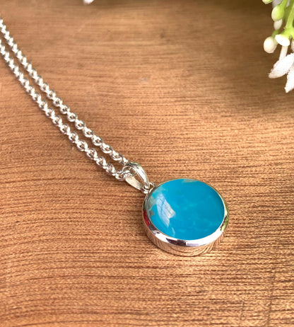 Dainty Silver Turquoise Pendant Necklace – Blue Gemstone Gift for Her - BeadsBoatInc