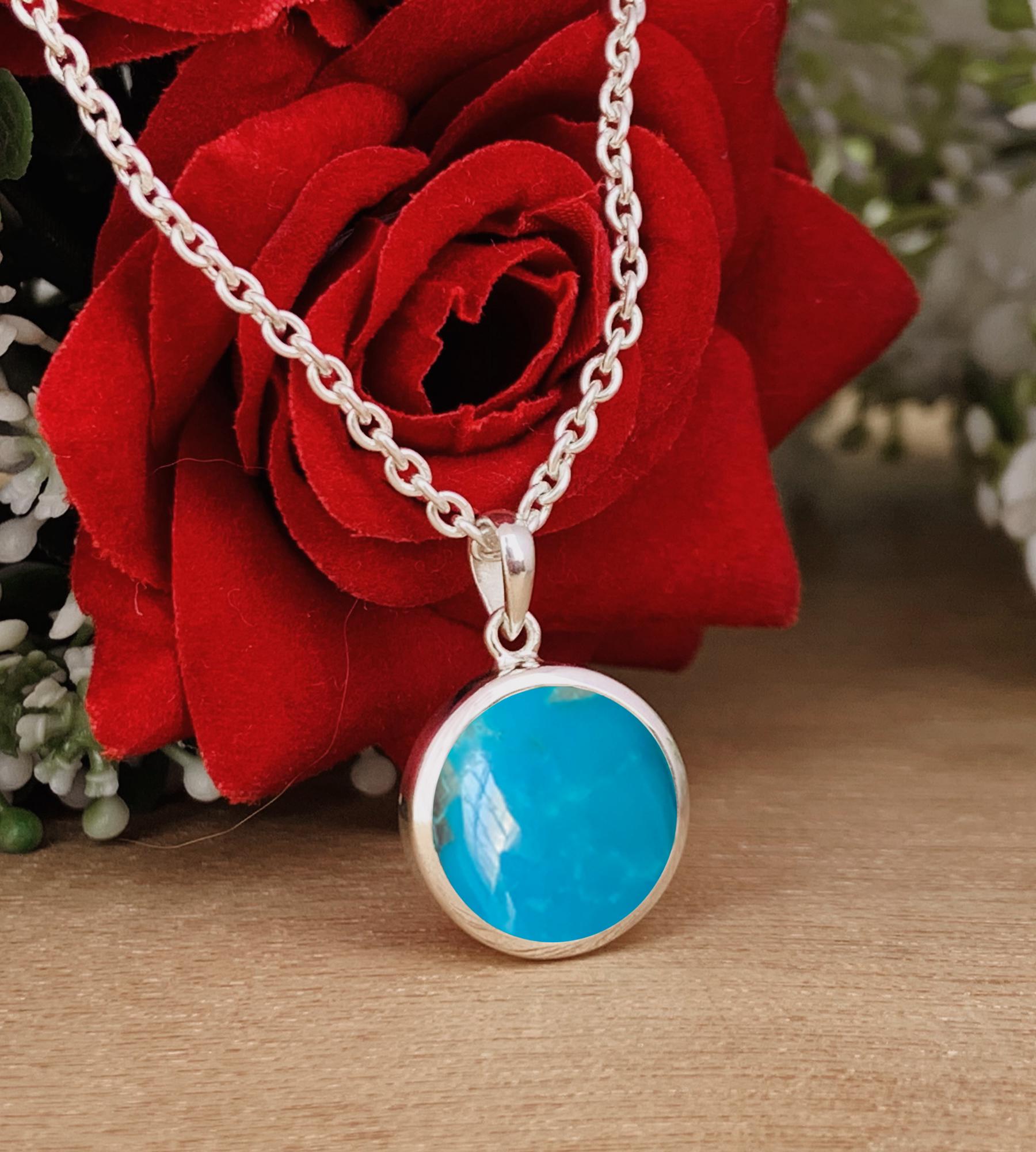 Dainty Silver Turquoise Pendant Necklace – Blue Gemstone Gift for Her - BeadsBoatInc