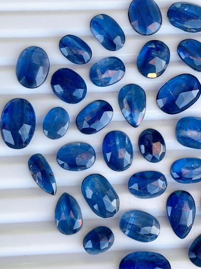 Natural Blue Kyanite Rose Cut Slices Cabochons Faceted Rose Cut Flat Back Cabochons Rose Cut Loose Gemstone, Blue Kyanite Gemstone Slice Cut