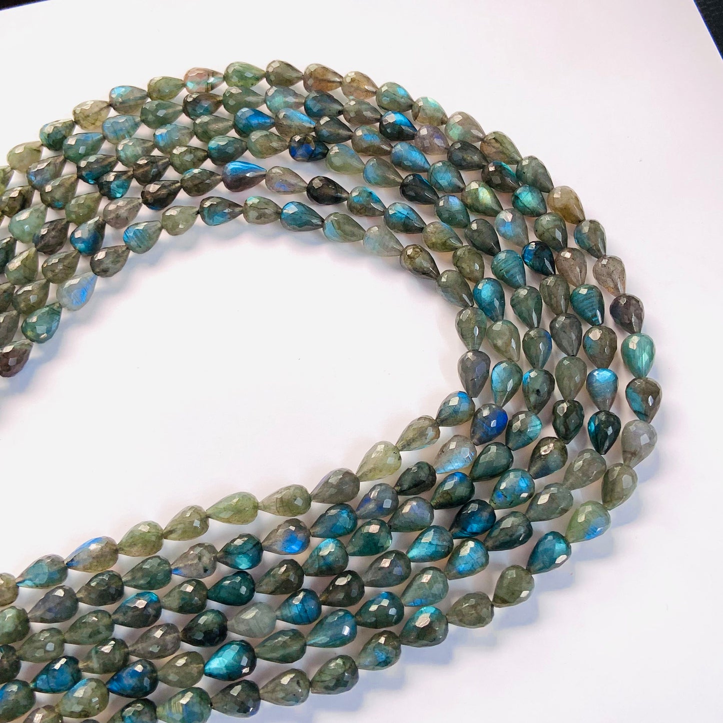 Natural Labradorite Cut Drop Beads - Blue Flash Faceted Gemstone Strand 16 "