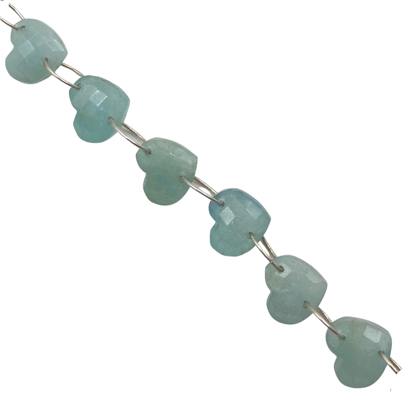 Natural Aquamarine Faceted Carved Heart Double Drill Briolette Beads