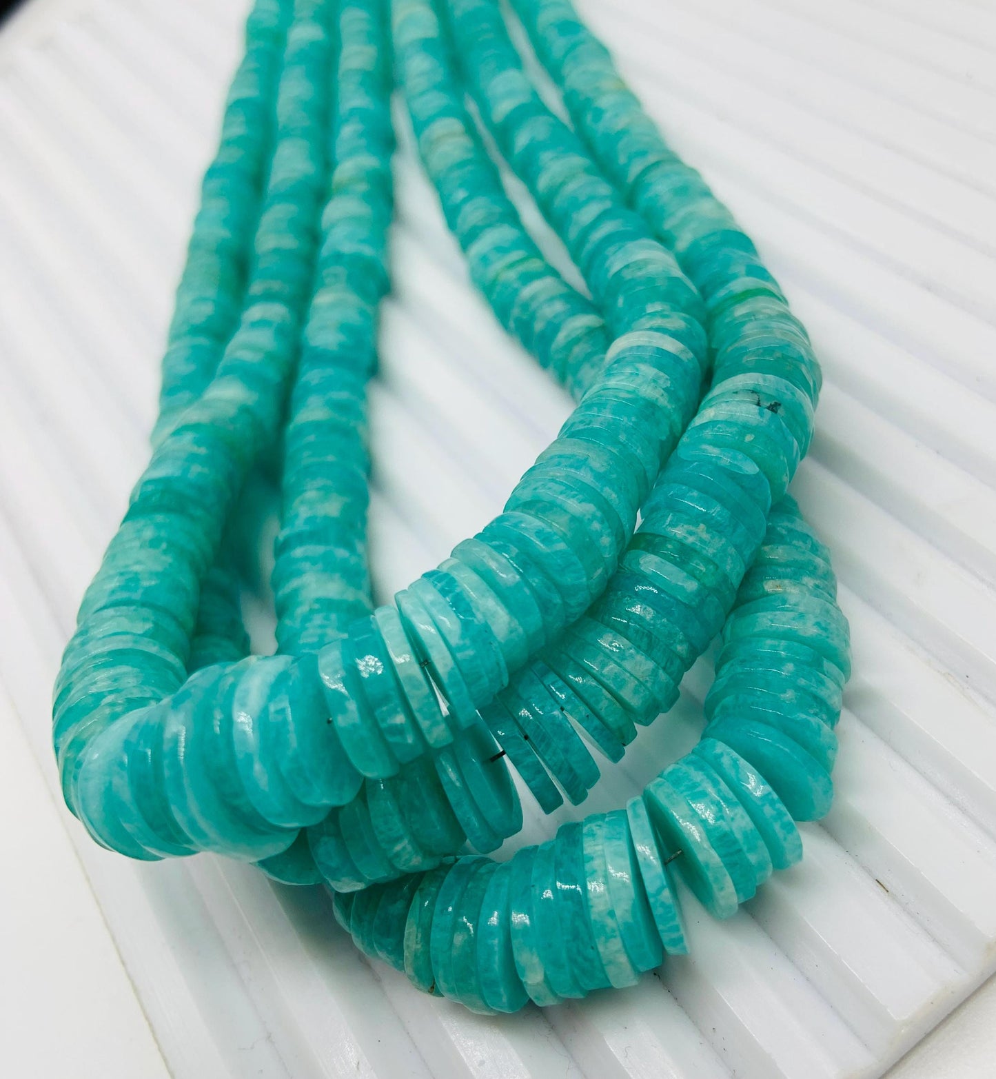 16" Strand Natural Amazonite Smooth Heishi Tyre Shape Gemstone Beads Amazonite Plain Beads Semi Precious Stone Jewelry Making Crafts