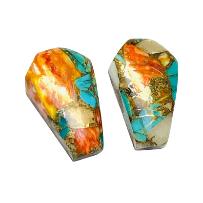 1 Pair Spiny Oyster Copper Turquoise Smooth Cut Coffin Shape Gemstone, Size 11X18mm, Matching Pair Briolette, Earring Making , SKU - BBI997