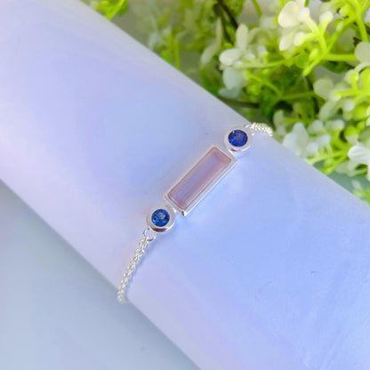 925 Sterling Silver Rose Quartz & Tanzanite Chain Bracelet - Gift for Her
