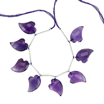 Natural Amethyst Faceted Heart Gemstone Beads 8 Pcs