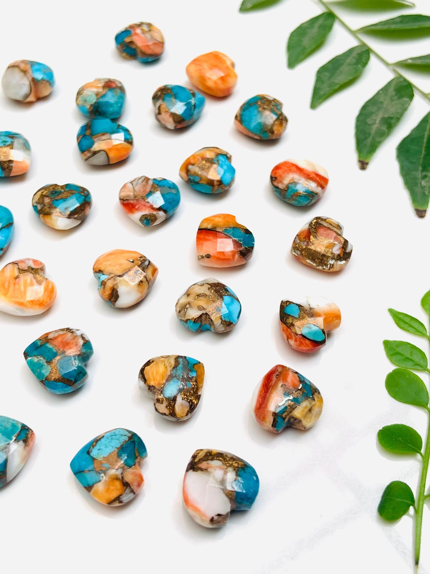 Natural Spiny Oyster Copper Turquoise Hand Carved Heart Shape Loose Gemstone Beads , Carved Heart Shape Gemstone Briolette Size 10mm BBI313