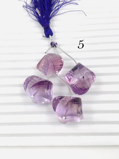 Pair of pink amethyst Faceted Twisted drop shape gemstone beads Amethyst twisted for jewelry making center drilled Drop beads gift for her