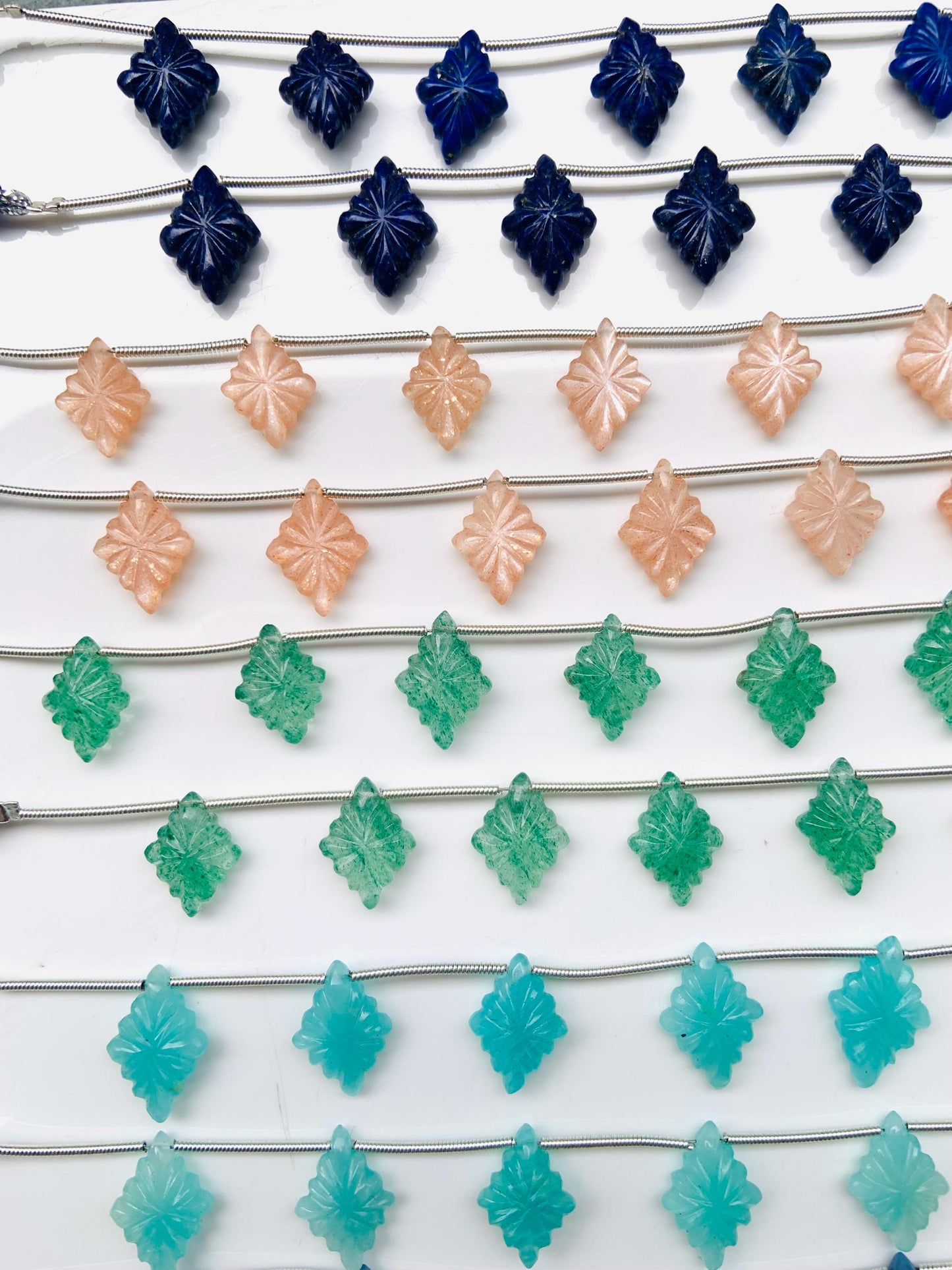 Mixed Gemstone Fancy Lozenge Briolette Side Drill Beads 11x15mm