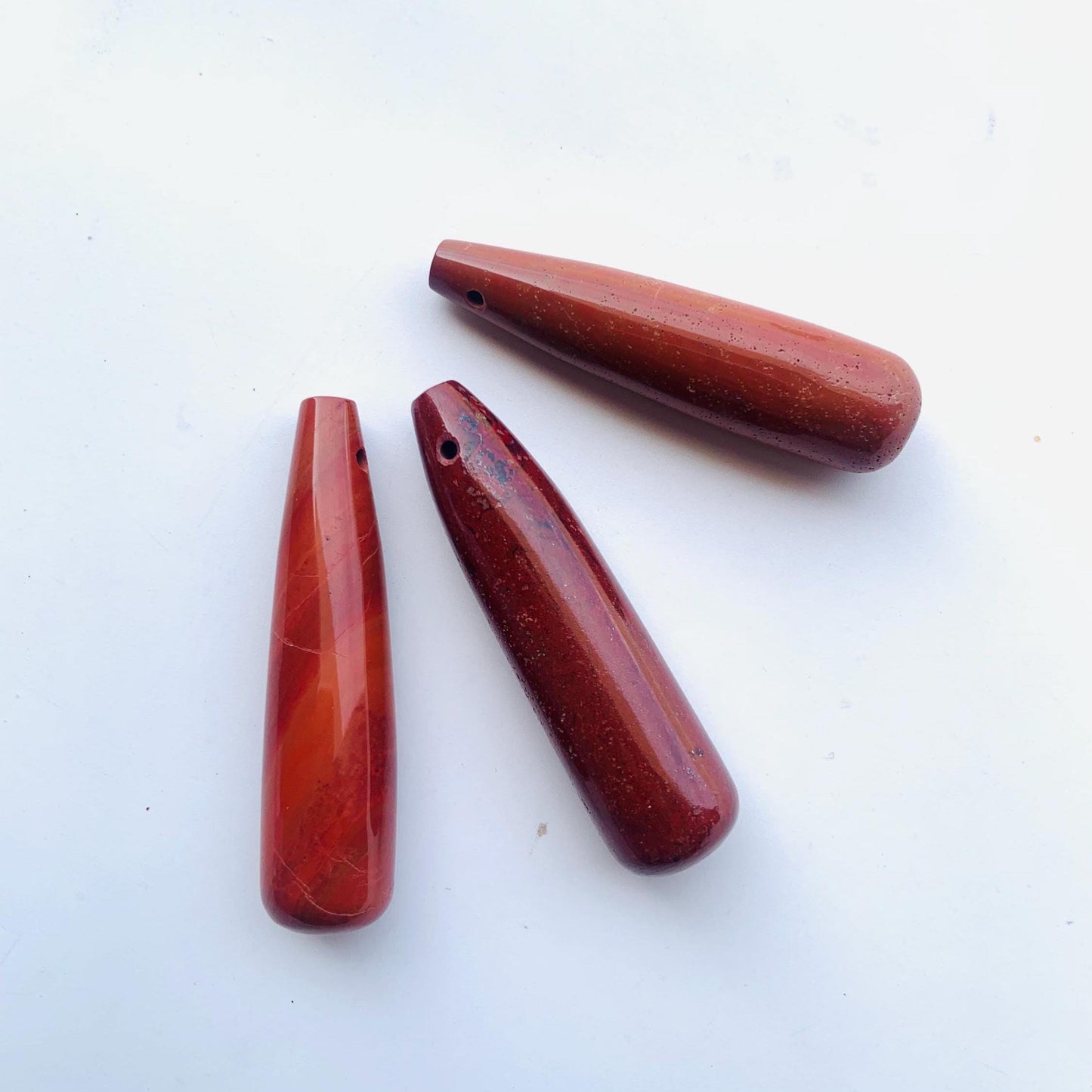 Red Jasper Teardrop Gemstone: Long Smooth Drilled Bead (15x60mm)