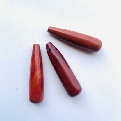 Red Jasper Teardrop Gemstone: Long Smooth Drilled Bead (15x60mm)