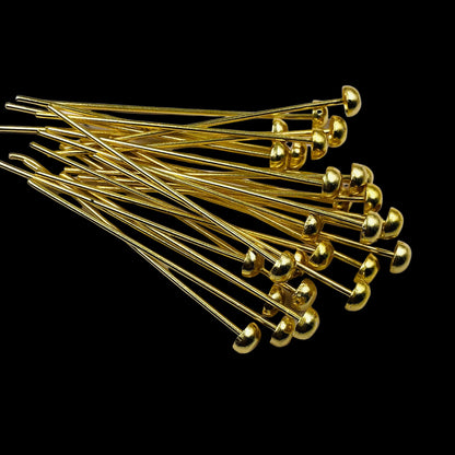 Gold-Plated Flat Round Headpins – 50 PCS Fancy Jewelry Findings