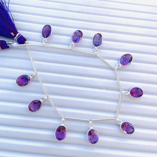 Natural Pink Amethyst Faceted Oval Gemstone Bezel Connector 10 Pcs