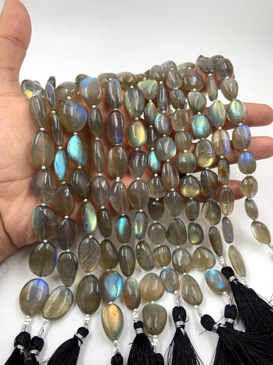 Natural Labradorite Tumble Beads - Smooth Oval Gemstone Strand 16"