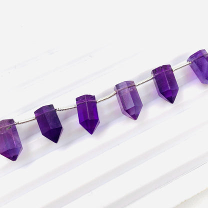 Natural Amethyst Faceted Pencil Gemstone Beads 10 Pcs