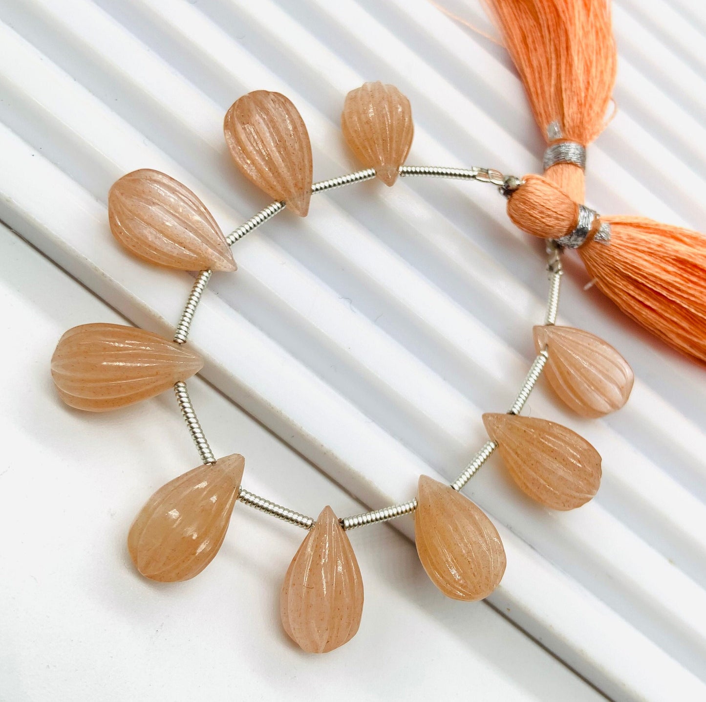 10 Pieces Natural Peach moonstone Carved Drops Briolette Beads 14x8mm to 13x8mm Natural Peach moonstone Faceted Gemstone Tear drops jewelry