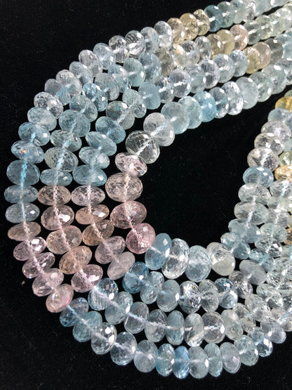 Natural Multi Aquamarine 9mm–11mm Faceted Rondelle Gemstone Beads