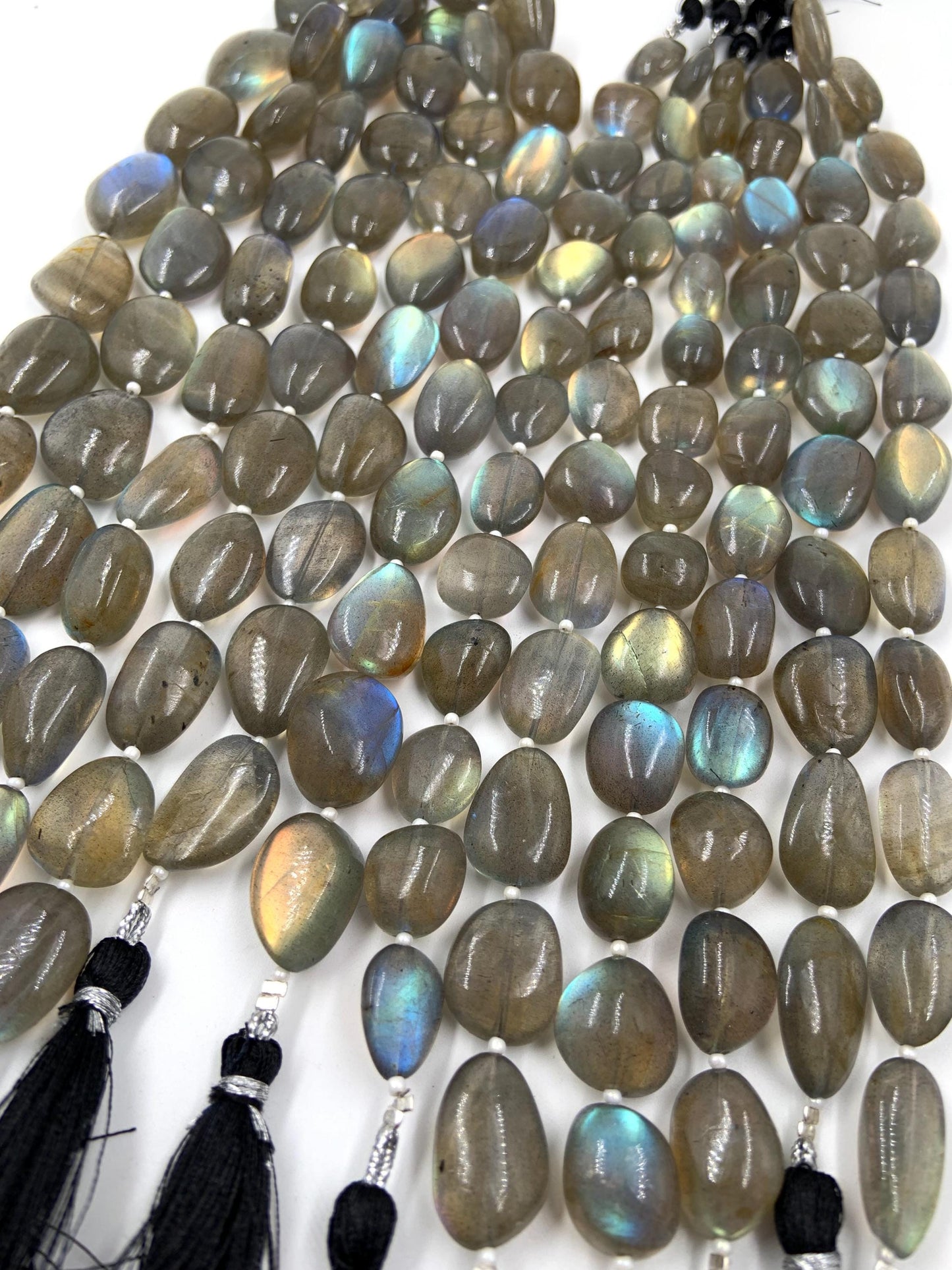 Natural Labradorite Tumble Beads - Smooth Oval Gemstone Strand 16"