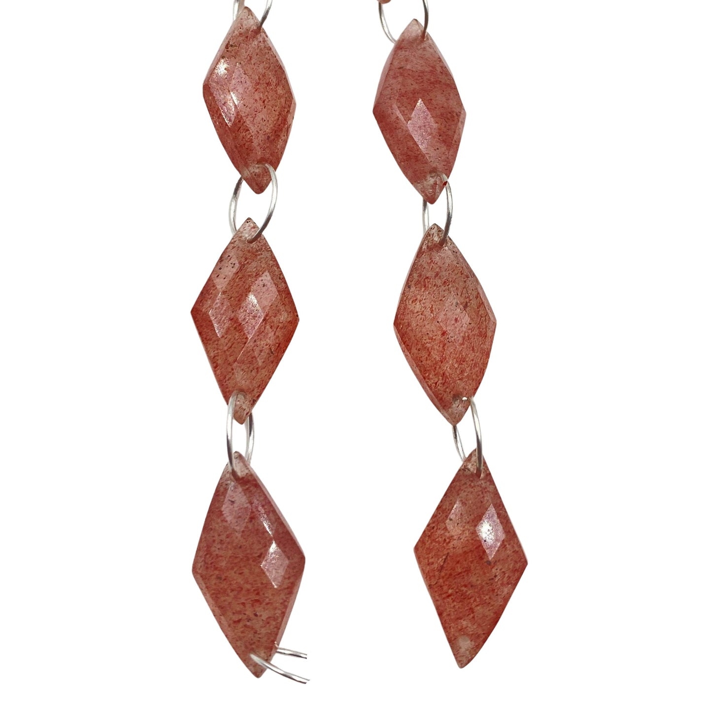 AAA Quality Natural Red Strawberry Gemstone, Faceted Rhombus Shape Briolette, Fancy Carved Double Drill Strand, Size 20mm X 10mm, SKU-BBI816