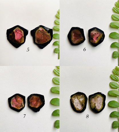 Natural Watermelon Tourmaline Pair Slices Gemstone Tourmaline Pair Gemstone, Bio color tourmaline Earring making slices Semi Precious Slices