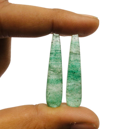 2 Pcs Natural Green Aventurine Drop Smooth Loose Gemstone Briolette, Earring Jewelry Making, Size -7mmx34mm SKU- BBI323