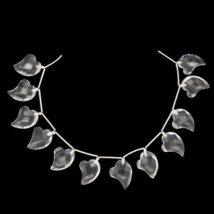 12 pcs crystal quartz carved HEART Shape facetted Briolette | Wholesale Natural Gemstone Beads | Face Drill | High Quality | Jewelry Making