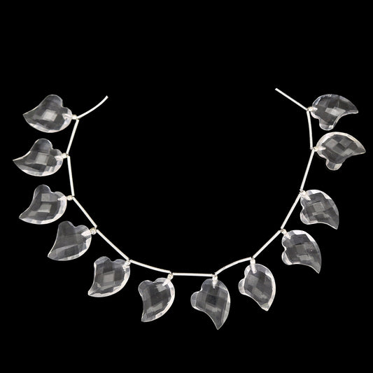 12 pcs crystal quartz carved HEART Shape facetted Briolette | Wholesale Natural Gemstone Beads | Face Drill | High Quality | Jewelry Making