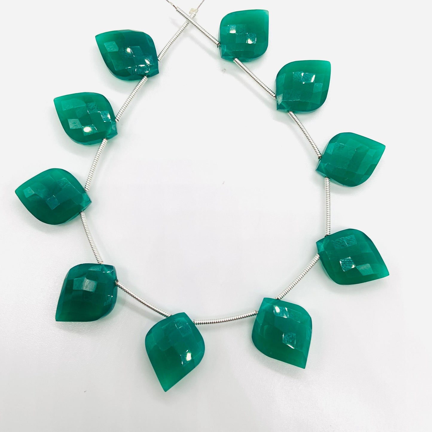 Green Onyx 10 Pieces Fancy Cut Briolette Beads | Faceted Gemstone Side Drill Beads
