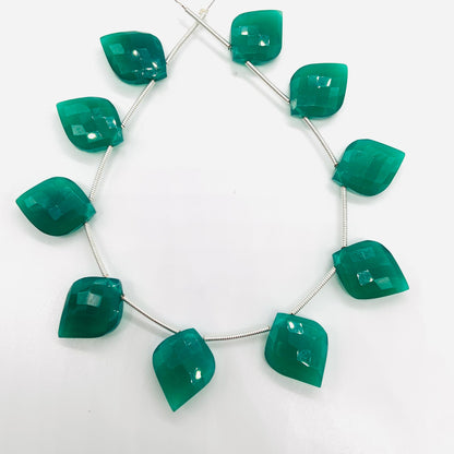 Green Onyx 10 Pieces Fancy Cut Briolette Beads | Faceted Gemstone Side Drill Beads