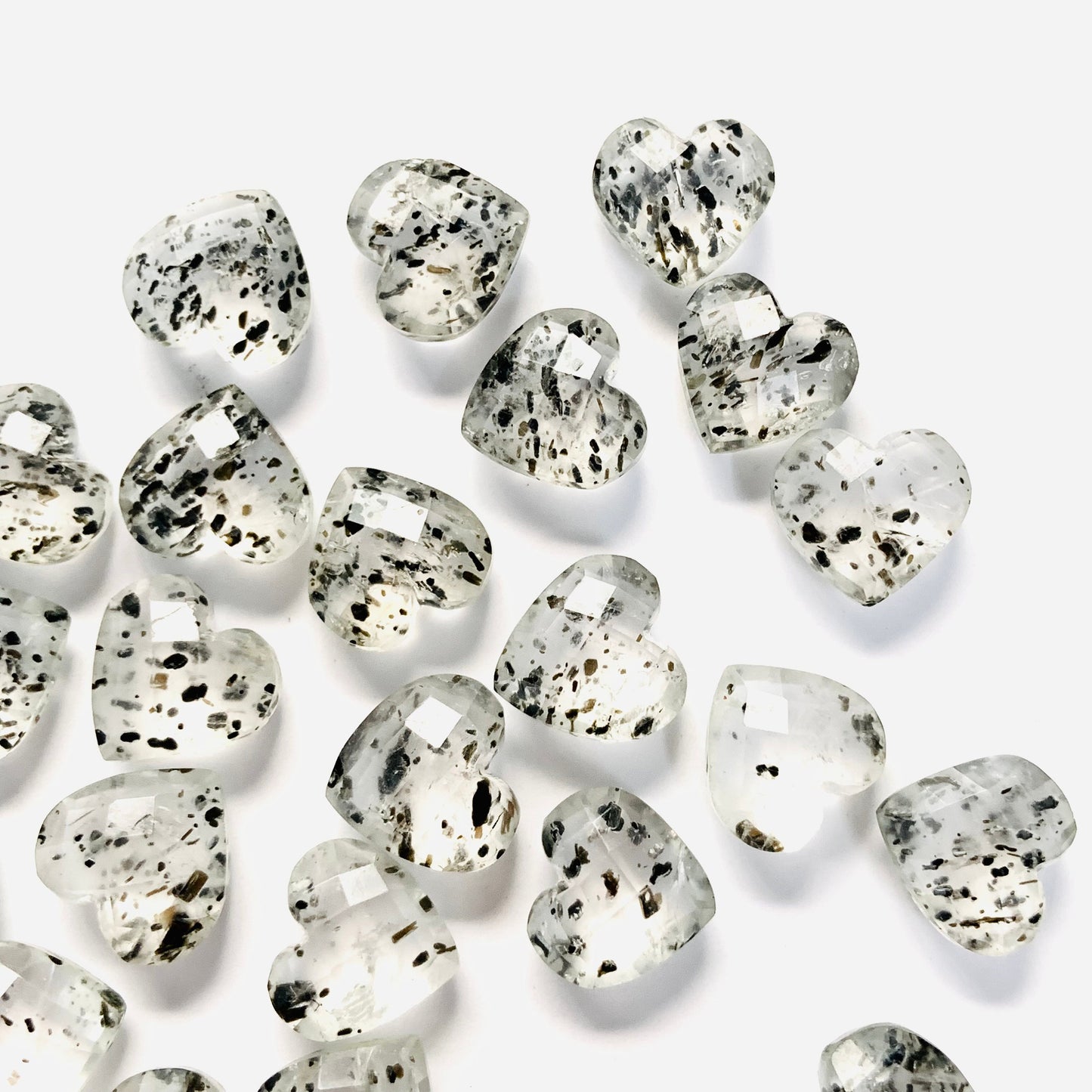 Natural Black Dot Quartz  Faceted Carved Heart Shape Loose Gemstone Beads, Carved Heart Shape Gemstone Briolette, Gemstone Beads BBI316