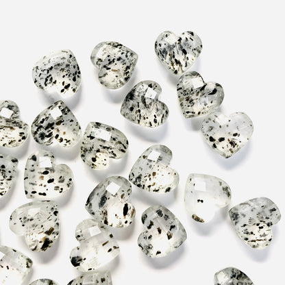Natural Black Dot Quartz  Faceted Carved Heart Shape Loose Gemstone Beads, Carved Heart Shape Gemstone Briolette, Gemstone Beads BBI316