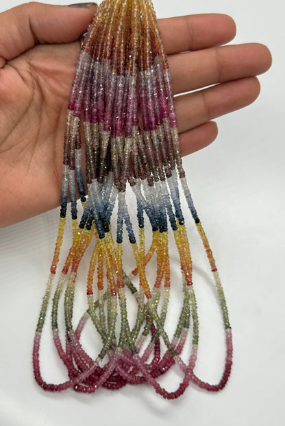 AAA+ Multi Sapphire Faceted Rondelle Beads | 3mm | 16 Inch Strand