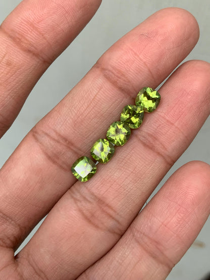 5 Pieces Natural Peridot Faceted Cushion Shape Gemstone , CALIBRATED Loose Cut Stone for Jewelry Making Cabochons Semi Precious Cutstone 6mm
