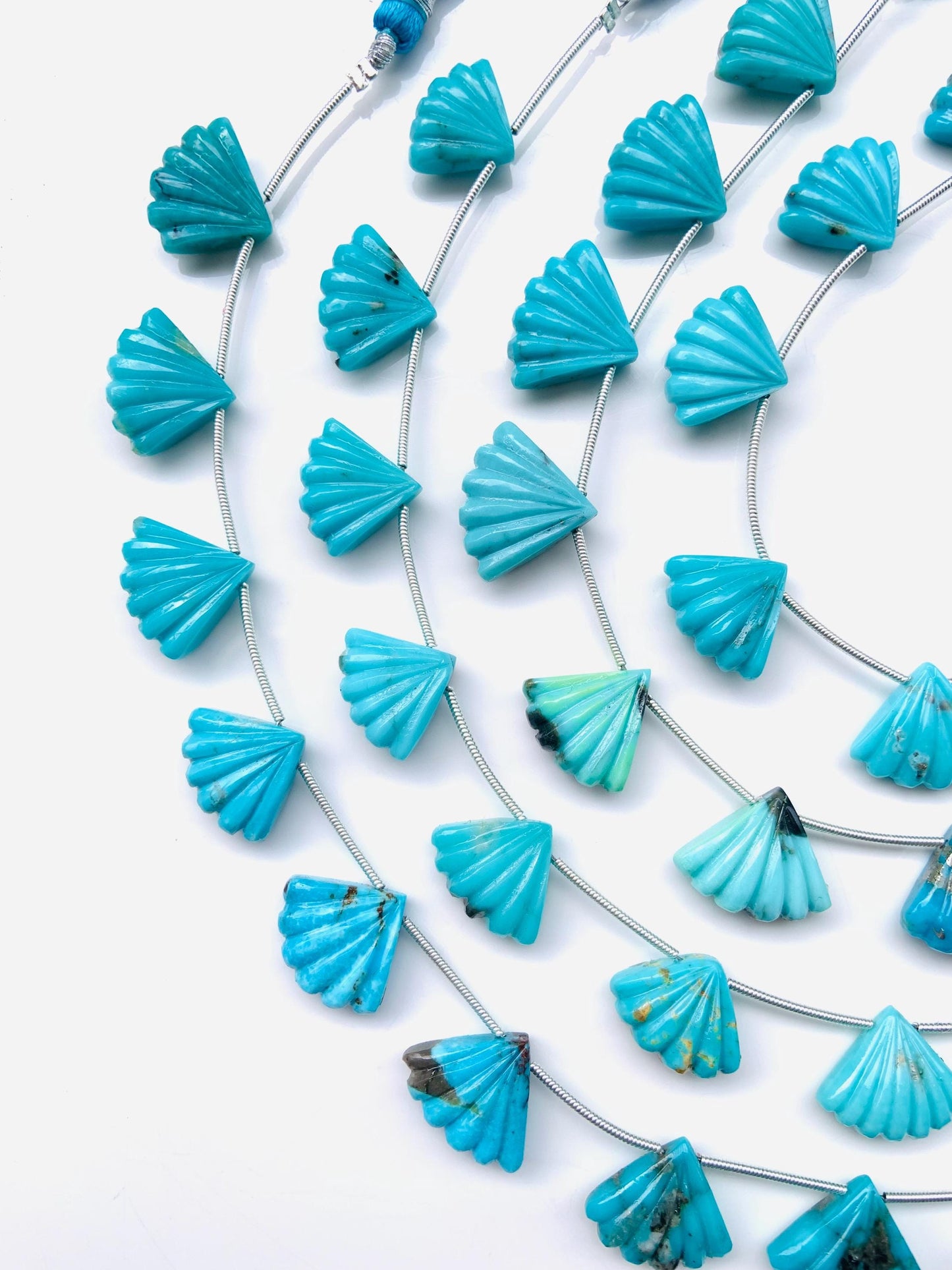 10 Pcs Arizona Turquoise Carved Fan Briolette Beads 12x16mm–13x17mm