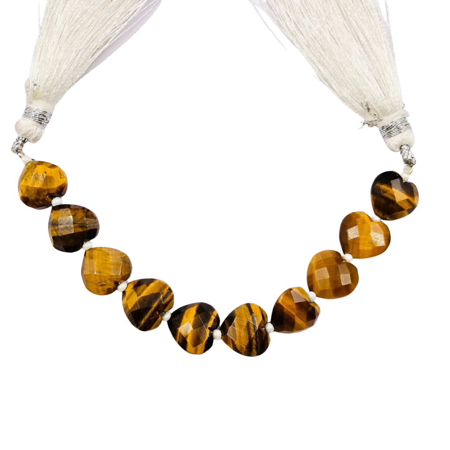 Natural Tiger Eye Heart Gemstone Beads – 10pcs Faceted & Hand Carved