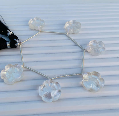 6 Pieces Natural Mother of pearl Carved Flower shape Briolette Face Drill Beads Flower Shape Gemstone Pearl for Jewelry Making Size 15mm