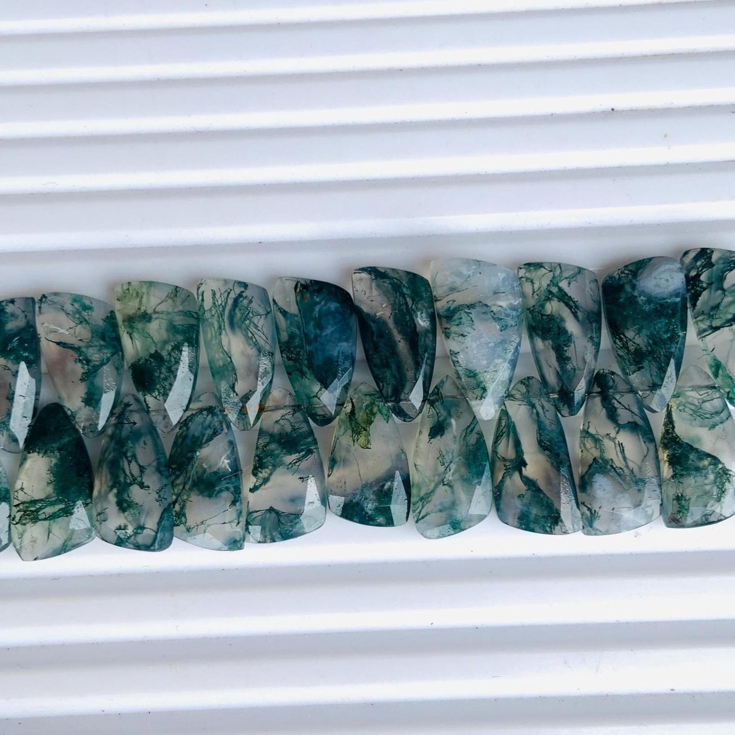 Natural Moss Agate Sail Crown Cut Briolette Beads